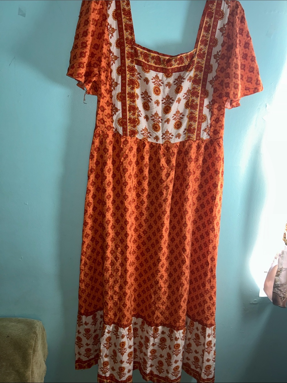 Orange Floral Bohemian Midi Dress